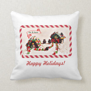Let it Snow Gingerbread Family Holiday Pillow