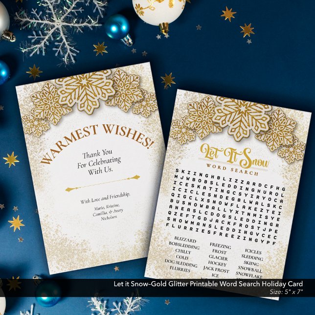 Let it Snow–Gold Glitter Printable Word Search Holiday Card (Let it Snow–Gold Glitter Printable Word Search Holiday Card)