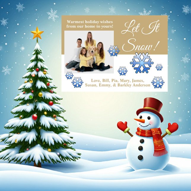 Let It Snow! Gold & White Photo Christmas Card (Creator Uploaded)