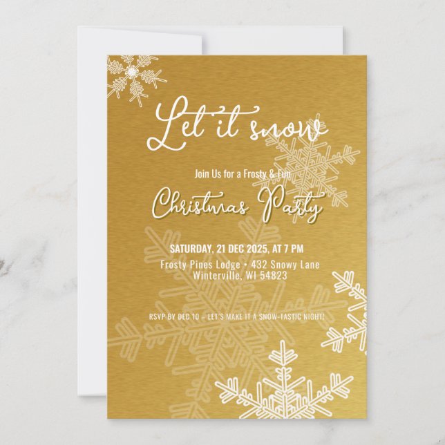Let it snow golden snowflakes Christmas Party  Invitation (Front)