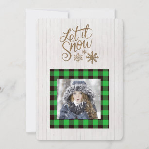 Let it Snow Green Buffalo Check Photo Holiday Card