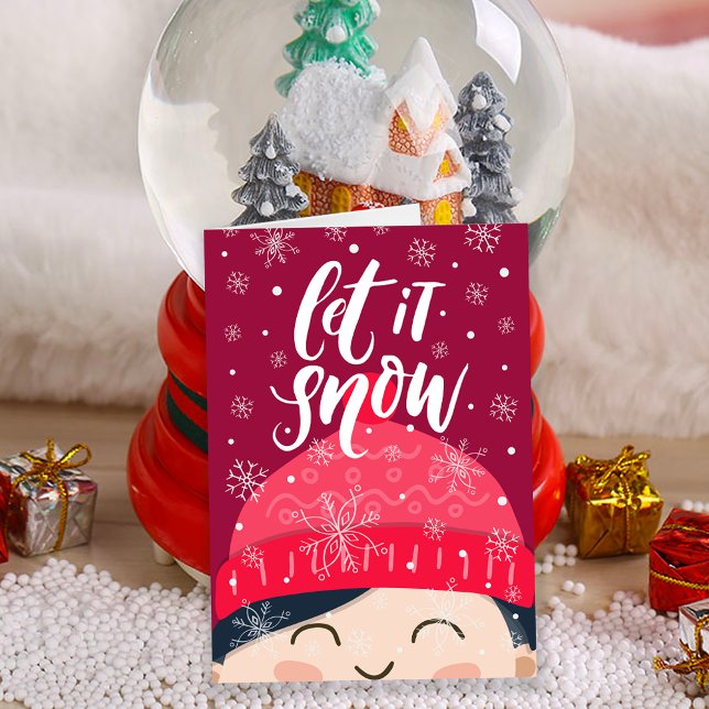 Let It Snow Happy Child Winter Beanie Holiday Card (Creator Uploaded)