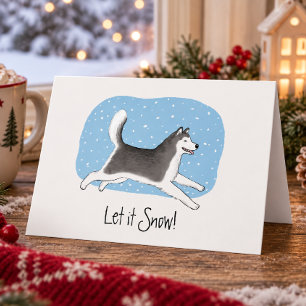 "Let it Snow!" Happy Husky Malamute Dog Christmas Holiday Card