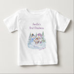 Let it Snow Happy Snowman Girl's First Christmas Baby T-Shirt<br><div class="desc">Cute personalised christmas tee for baby's first christmas. This cute watercolor design is lettered with "let it snow" and features a happy family of snowmen and christmas trees. The template is ready for you to personalise the remaining wording.</div>