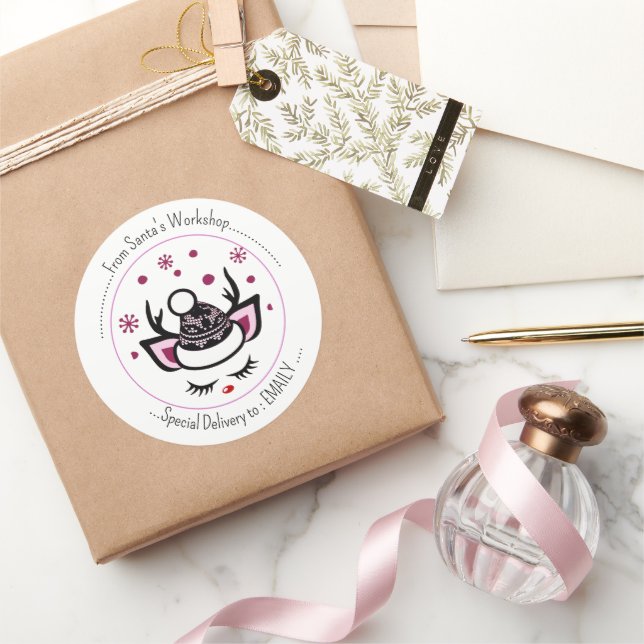 Let it Snow. Happy Unicorn Face Merry Christmas Classic Round Sticker (Gifting)