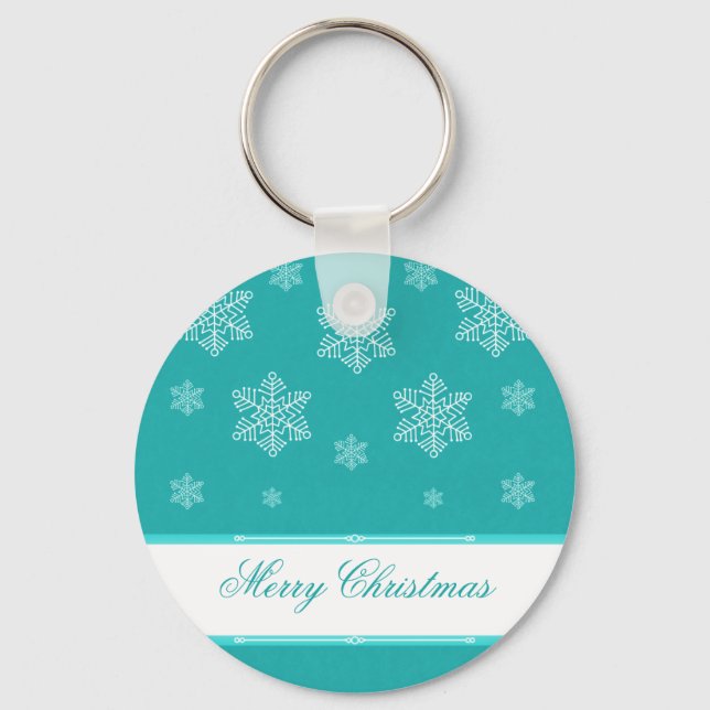 Let it Snow Holiday Keychain, Turquoise Key Ring (Front)