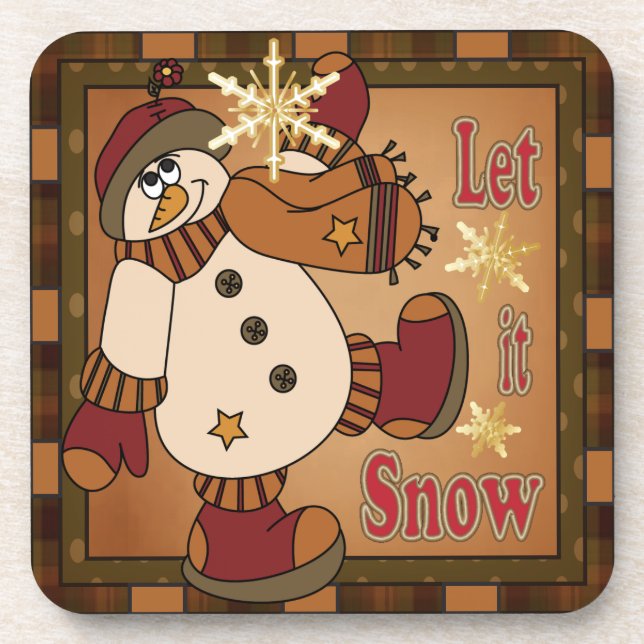 Let it Snow Holiday Snowman | Christmas Coaster (Front)