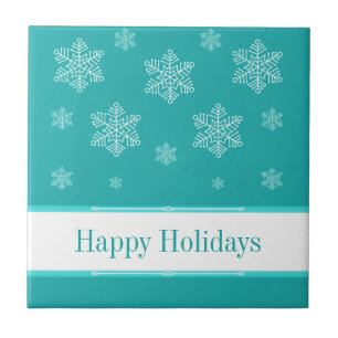 Let it Snow Holiday Tile, Aqua Ceramic Tile