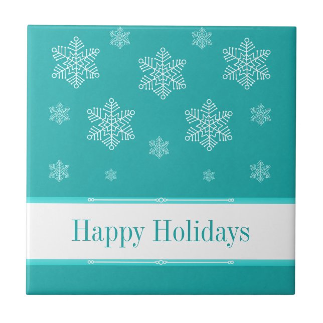 Let it Snow Holiday Tile, Aqua Ceramic Tile (Front)