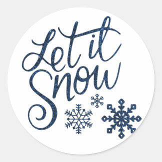 Let it snow in blue classic round sticker