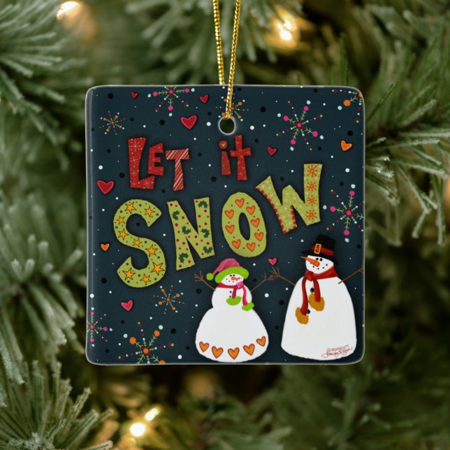 Let it Snow Inspirivity Holiday Christmas Snowman Ceramic Ornament (Tree)