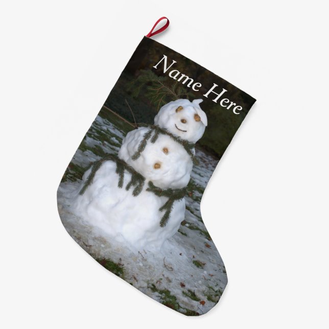Let it Snow Jolly Snowman Snow Lady Seashell Large Christmas Stocking (Front (Hanging))