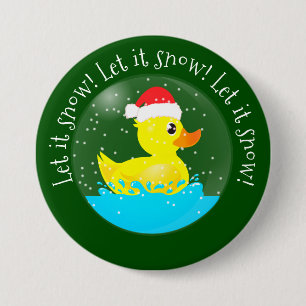 "Let it Snow" kawaii rubber ducky snowglobe Button