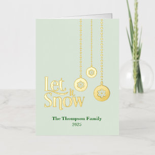 "Let it Snow" Light Green Folded Foil Holiday Card