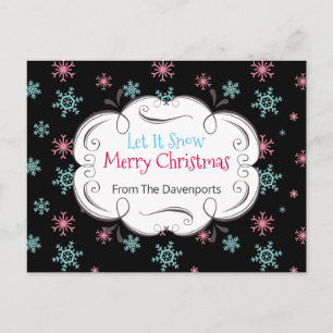 Let it Snow Merry Christmas Snowflakes Custom Holiday Postcard
