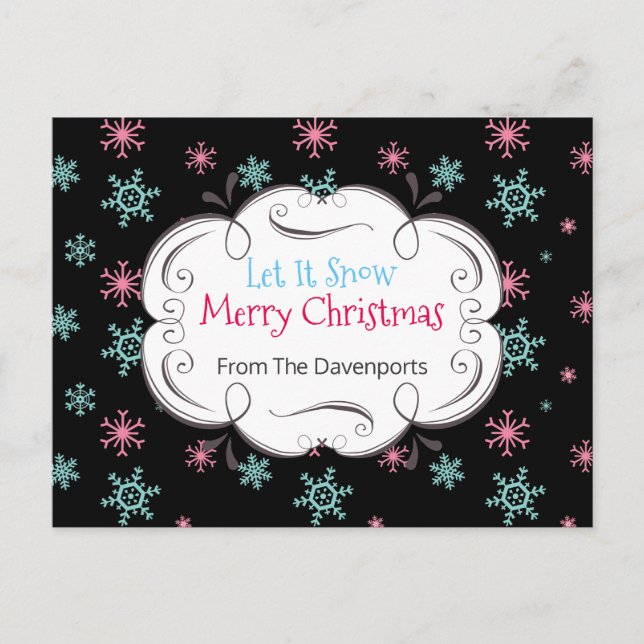 Let it Snow Merry Christmas Snowflakes Custom Holiday Postcard (Front)