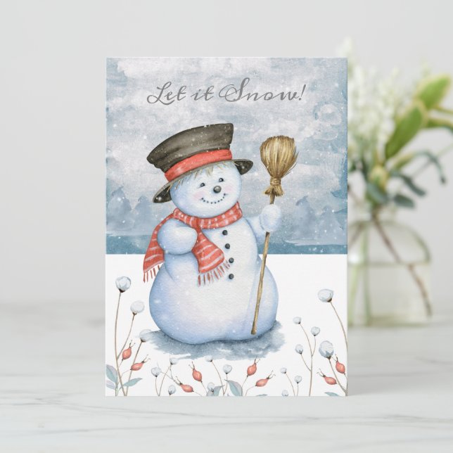 Let it Snow Merry Christmas Snowman Personalised Holiday Card (Standing Front)