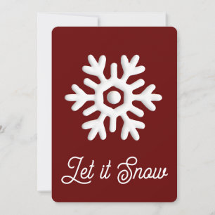Let it Snow Minimal Red White Snowflake Holiday Card
