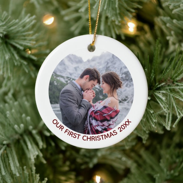 "Let it Snow" Minimalist Photo Gold Glitter Ceramic Ornament (Tree)