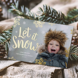 Let It Snow   Photo Overlay Real Foil Holiday Card
