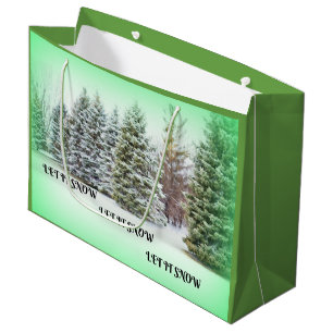 Let It Snow Pine Trees Green Glow Winter Scene Large Gift Bag