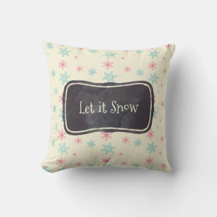 Let it Snow Pink And Blue Snowflake Pattern Cushion