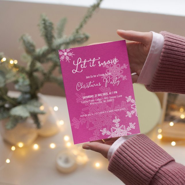 Let it snow pink snowflakes Christmas Party  Invitation (Creator Uploaded)