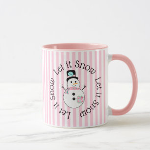 Let It Snow Pink Snowman Christmas Coffee Mug