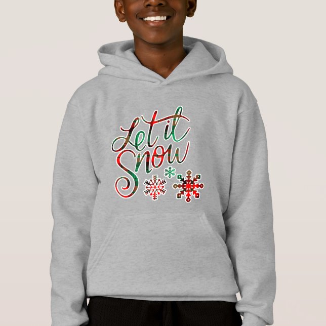 Let It Snow Plaid Boy's Hoodie (Front)