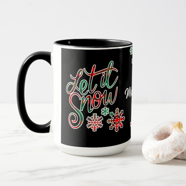 Let It Snow Plaid Christmas Mug (With Donut)