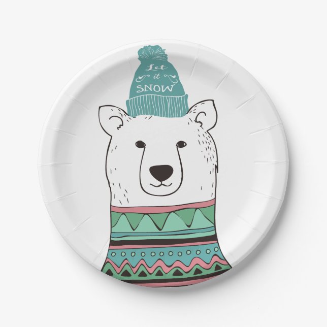 Let It Snow Polar Bear Paper Plate (Front)