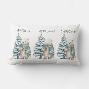 Let It Snow Polar Bear White Lumbar Pillow