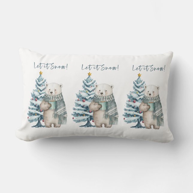 Let It Snow Polar Bear White Lumbar Pillow (Front)