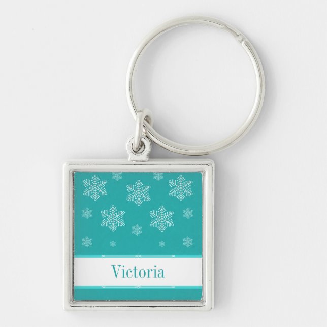 Let it Snow Premium Keychain, Aqua Key Ring (Front)