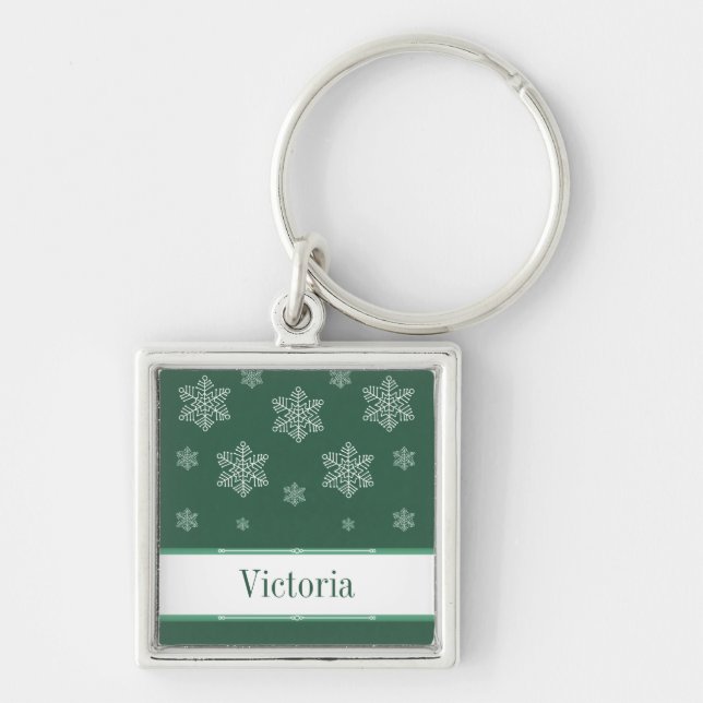 Let it Snow Premium Keychain, Green Key Ring (Front)