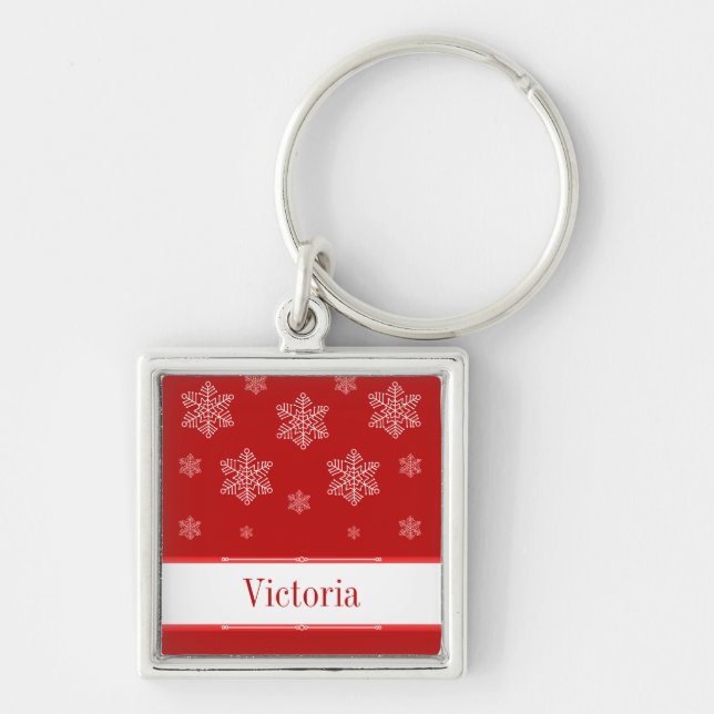 Let it Snow Premium Keychain, Red Key Ring (Front)