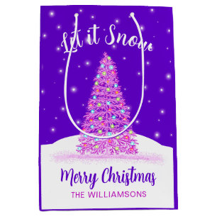 Let it Snow Purple Christmas Tree Holiday Medium Gift Bag