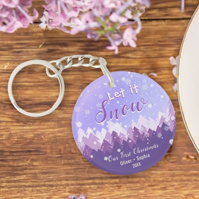 Let it Snow Purple Snow Forest Merry Christmas Key Ring (Creator Uploaded)