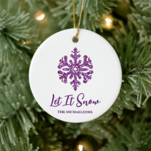 Let It Snow Purple Snowflake Ceramic Ornament