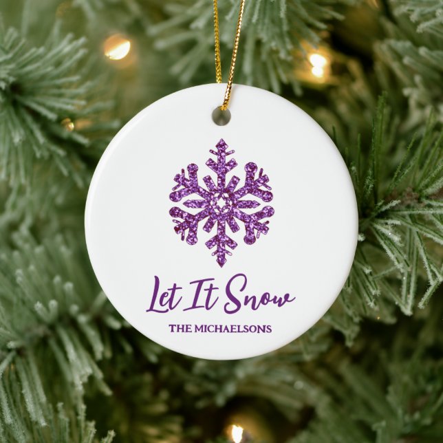 Let It Snow Purple Snowflake Ceramic Ornament (Tree)
