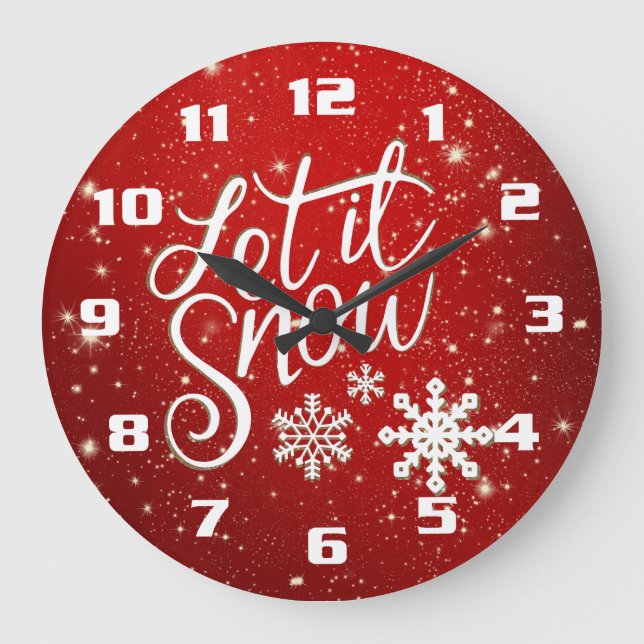 Let It Snow Red and White Christmas Large Clock (Front)