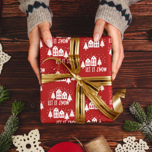 Let It Snow Red And White Christmas Pattern Wrapping Paper