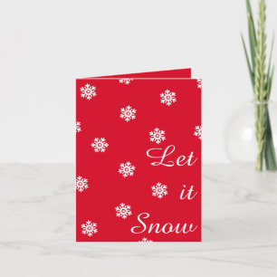 Let It Snow Red Christmas Card White Snowflakes