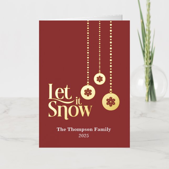 "Let it Snow" Red Folded Foil Holiday Card (Front)