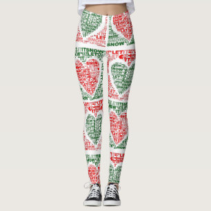 Let It Snow Red Green Hearts Handmade Yoga Pants