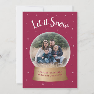 Let It Snow Red Snow Globe Christmas Photo Card