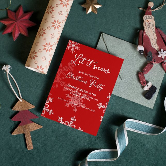 Let it snow red snowflakes Christmas Party  Invitation (Creator Uploaded)