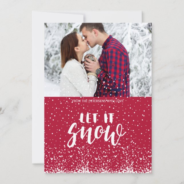Let it snow red white first Christmas snow couple Holiday Card (Front)