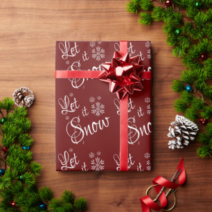 Let it Snow Red White  Snow Flake Christmas Wrapping Paper