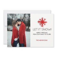 Let It Snow! Red White Snowflakes Photo Christmas